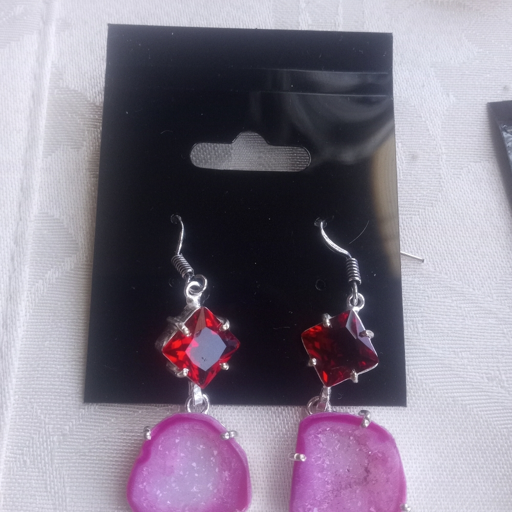 Druzy geode and garnet earrings